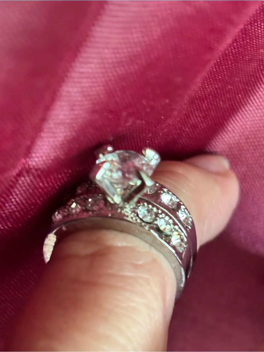 Silver-Tone Bridal Ring Set with Clear Crystals - Classic Sparkle